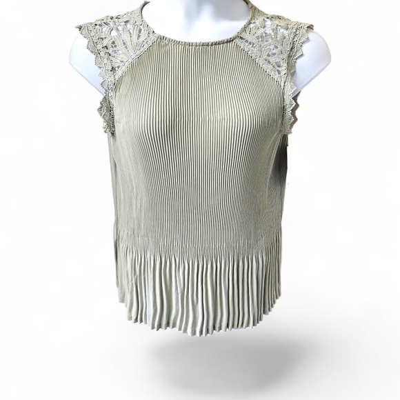 Apt. 9 Tops - Apt. 9 Lace Trim Pleated Blouse - Light Gray